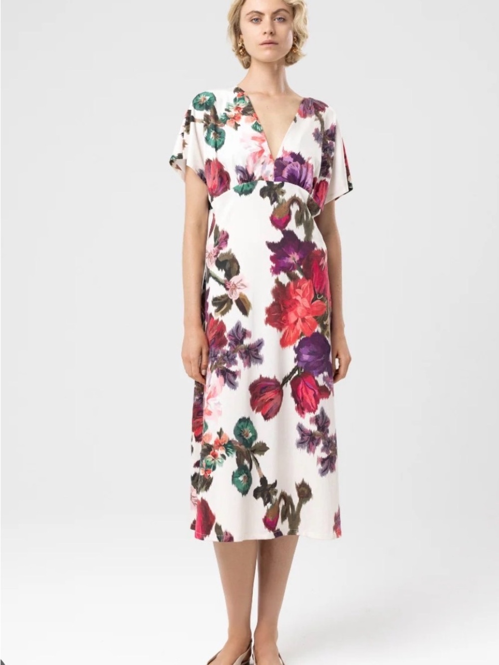 Nadya Toto White Midi Dress with Vibrant Floral Print